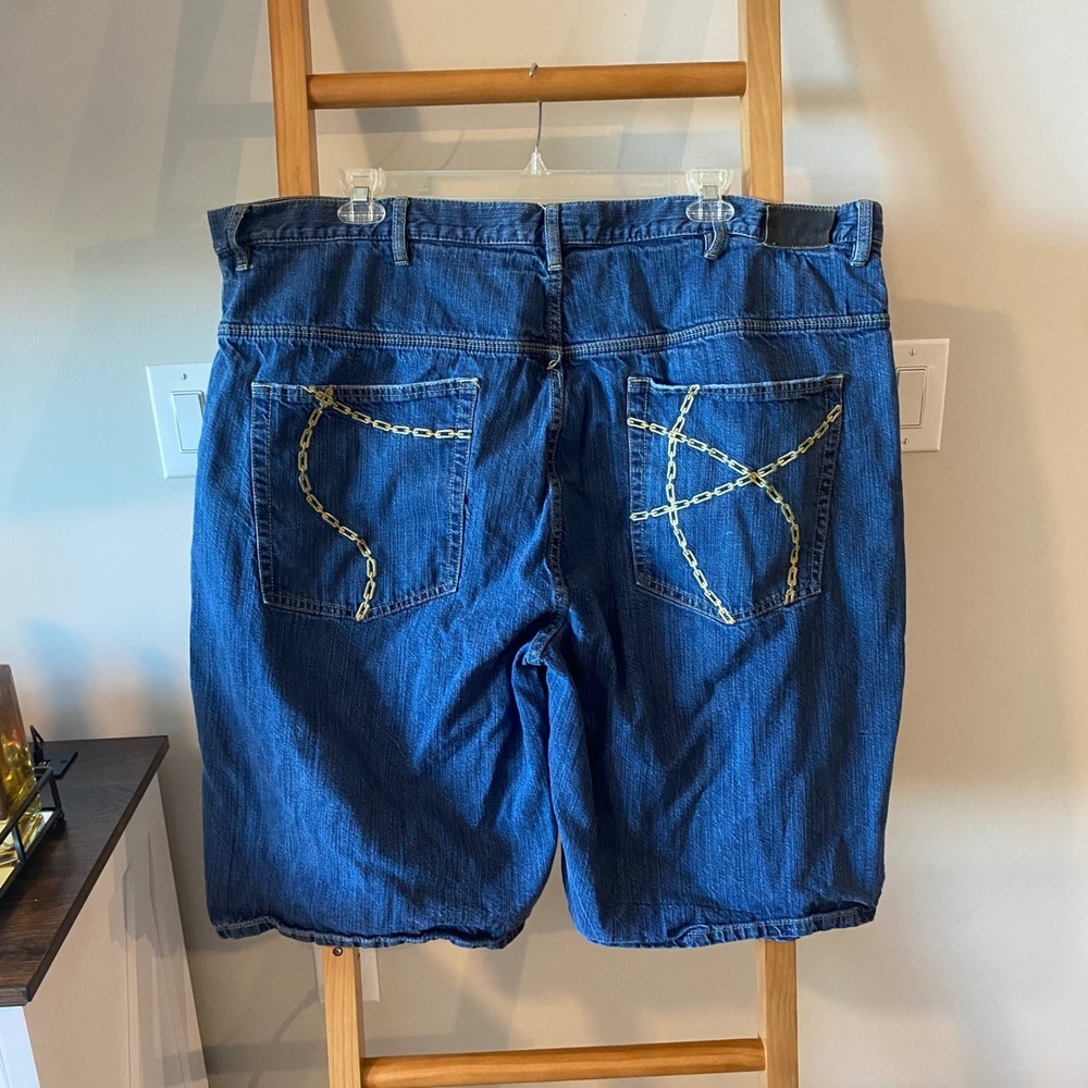 Sean John Mens Blue Denim Jean Shorts Size 48 Relaxed Fit Chain Stitch Pocket